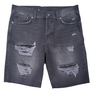 &Denim Straightfit Distressed Washed Black Denim Shorts Size 30 Waist